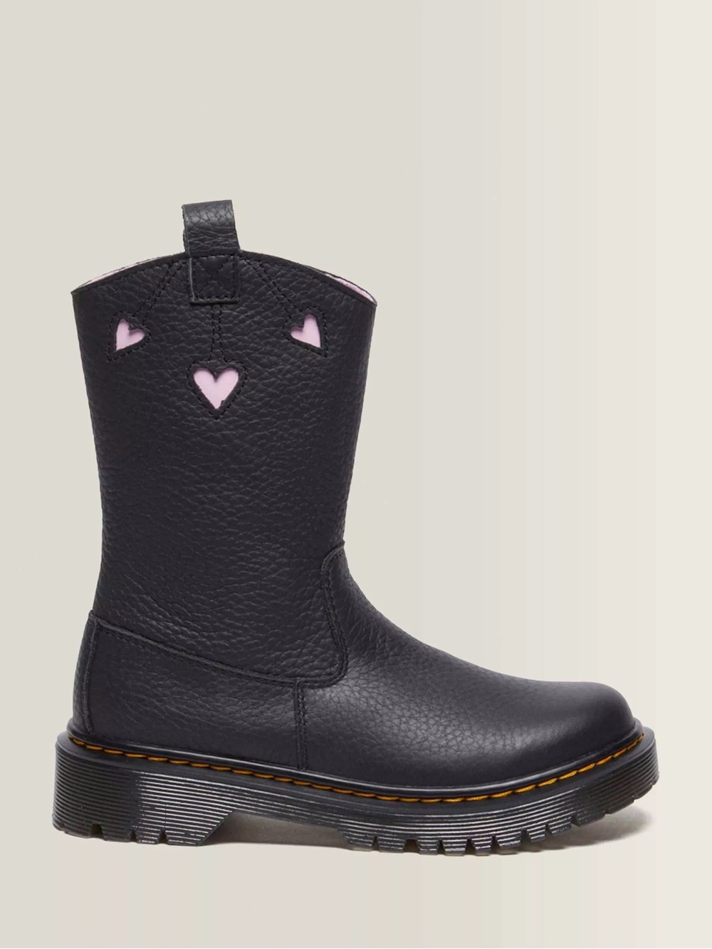 Dr. Martens Junior Bex Heart Pull-On High Boots Black pink leather size 11 zippe